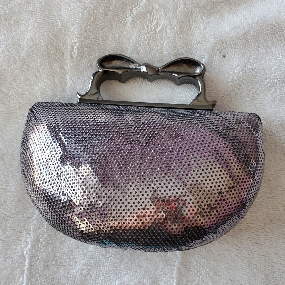 Betsey Johnson silver sequin clutch evening bag